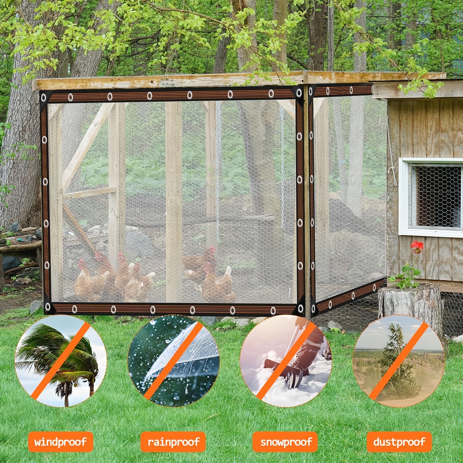 Chicken Coop Winter Cover – Waterproof Durable PE Tarp With Elastic Cords & Rope, Fits Large Walk-in Runs & Cages (Multiple Sizes)