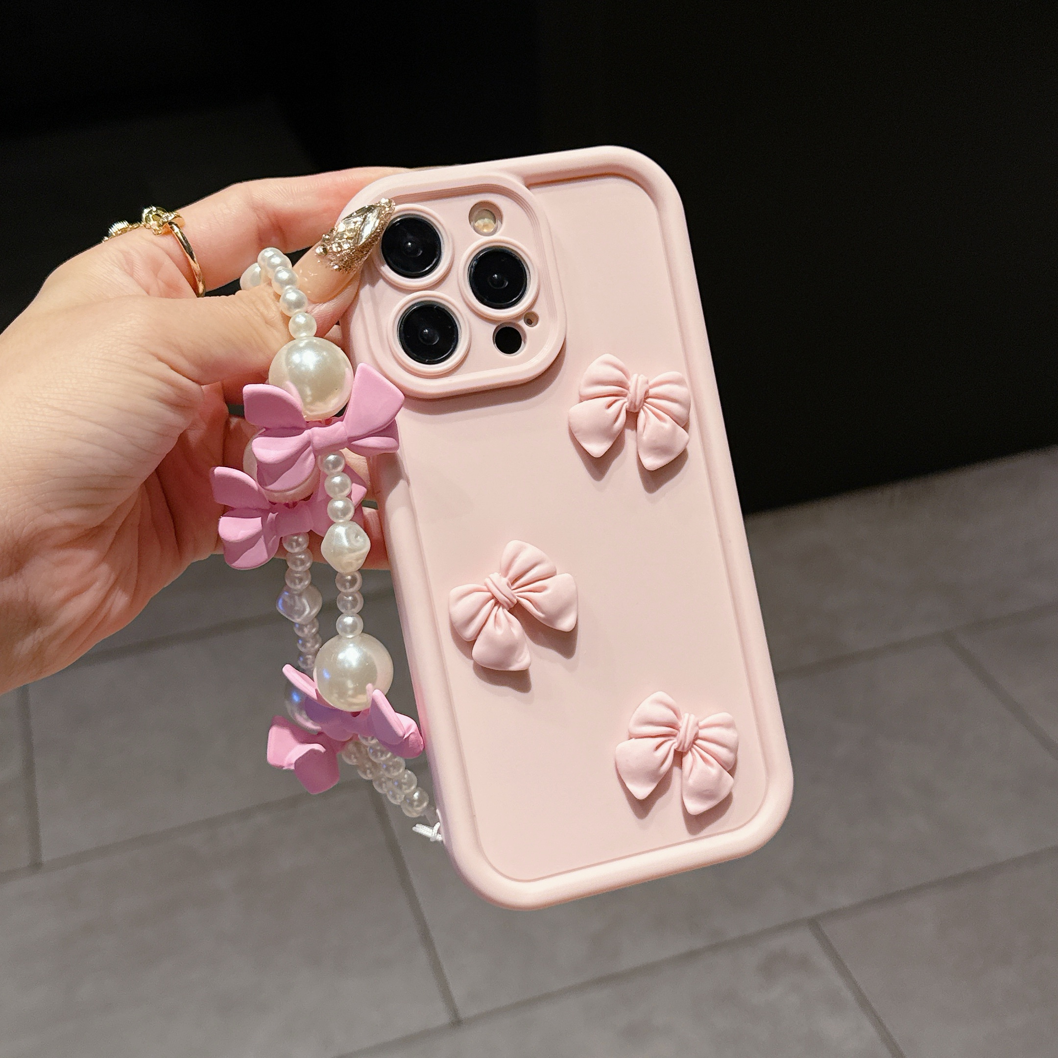 TEMU Phone Case: Pink Bow   Pearl Bracelet Pink Series Girly Phone Case, Cute Soft Case, Suitable For Moto/g10/g20/g30/g14/g22/g34/g53/g24