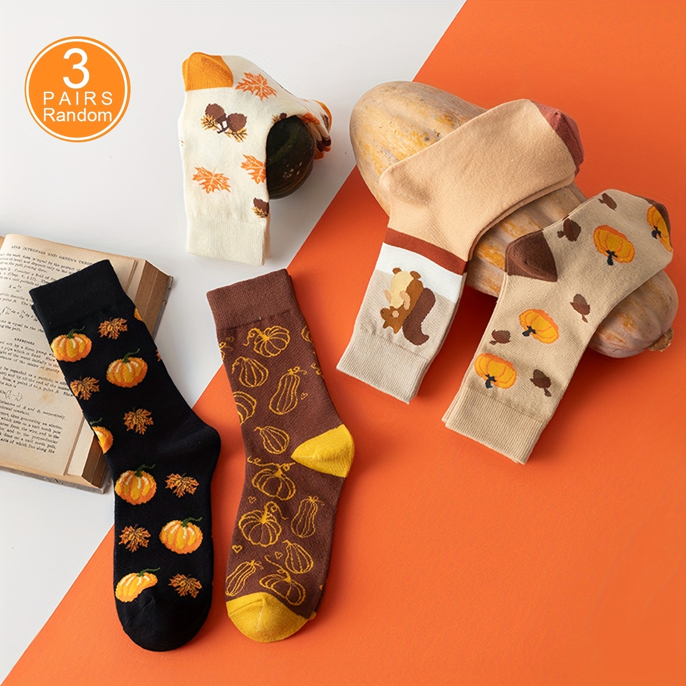 TEMU 1/3 Calzini Trendy a Tema Zucca e per Halloween, Calze Unisex a , e Morbide Calzini Sportivi Casual, Adatte per l'Uso , Ufficio, Sport, , Ecc.,