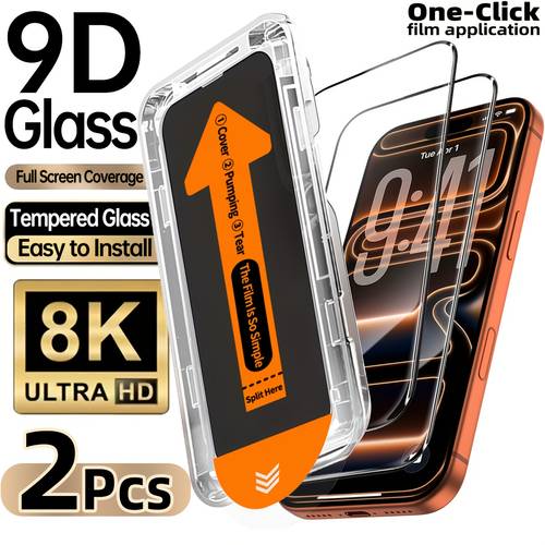 2pcs 9d full coverage tempered glass screen protectors with automatic dust removal suitable for iphone 17 pro max 17 air for iphone 16 pro max 16 14 plus 13 12 mini 11 pro xs r hd transparent scratch resistant