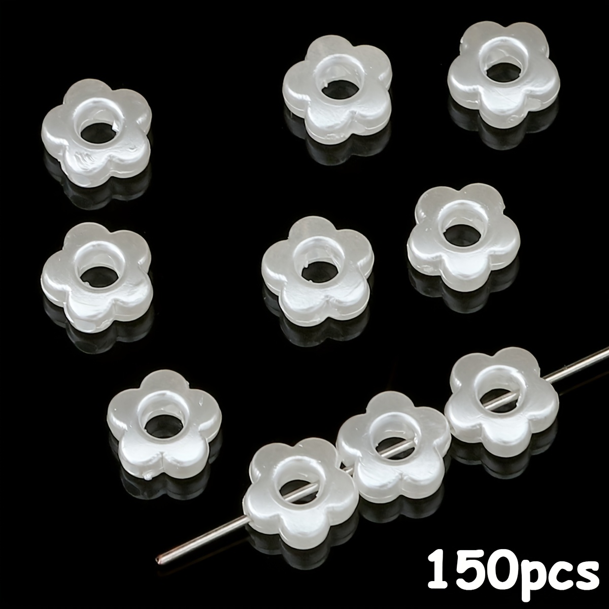 TEMU 150pcs Beadia Floral Beads - Elegant Floral Jewelry Beads With Five-petal , Beige (creamy-white) For Diy Necklace, Bracelet, Earrings - Perfect