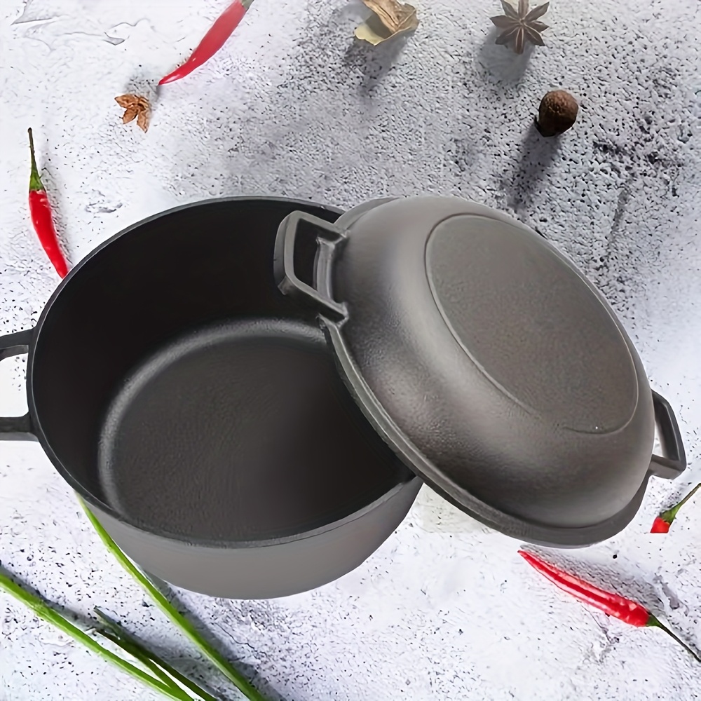 TEMU Cast Iron Braiser Cookware, Stew And Lid, Pre-, Heavy-duty, Thickened Cast Iron Pot With Dual Handles For Roasting, Searing, Baking, Compatible