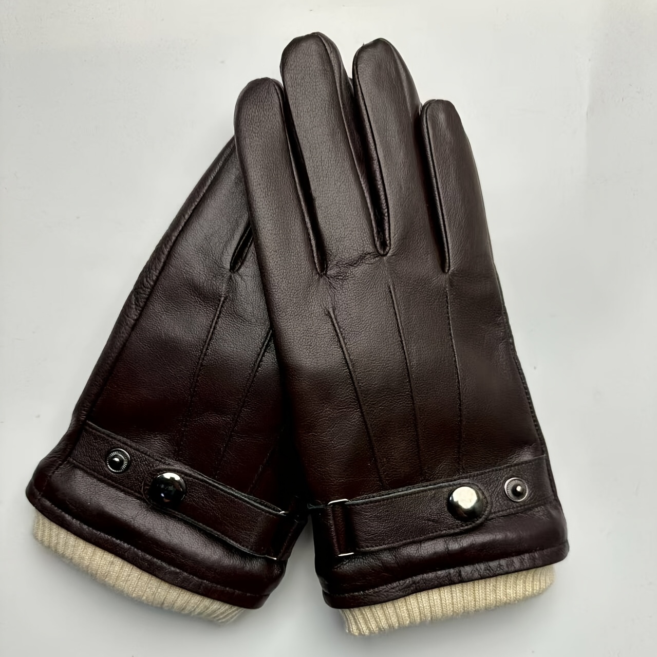 Gants d'hiver pour hommes avec écran tactile - Conception intégrale en peau de mouton douce avec dragonne réglable, gants marrons pour temps froid, un cadeau élégant idéal pour papa ou mari, gants en cuir à la mode | Conception durable, cadeau de Noël et du Nouvel An.