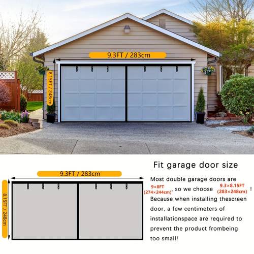 garage door screen for 2 car 16x7ft magnetic closure reinforced fiberglass mesh heavy duty weighted bottom hands free operation easy assembly pass through