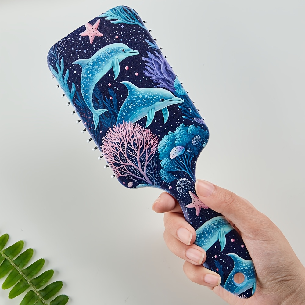 TEMU Peigne à cheveux avec motif sur le thème de l'océan, comprenant une tortue de mer, un , un , brosse à cheveux antistatique avec poils en nylon,