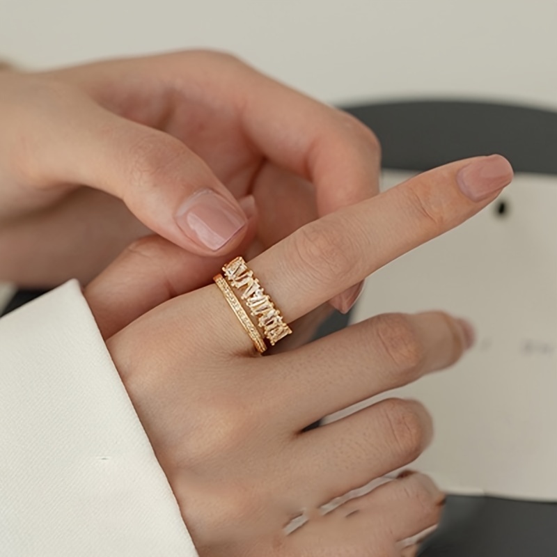 Double Layer Ring with Light Luxury Micro-Set Zirconia for Fashionable Temperament
