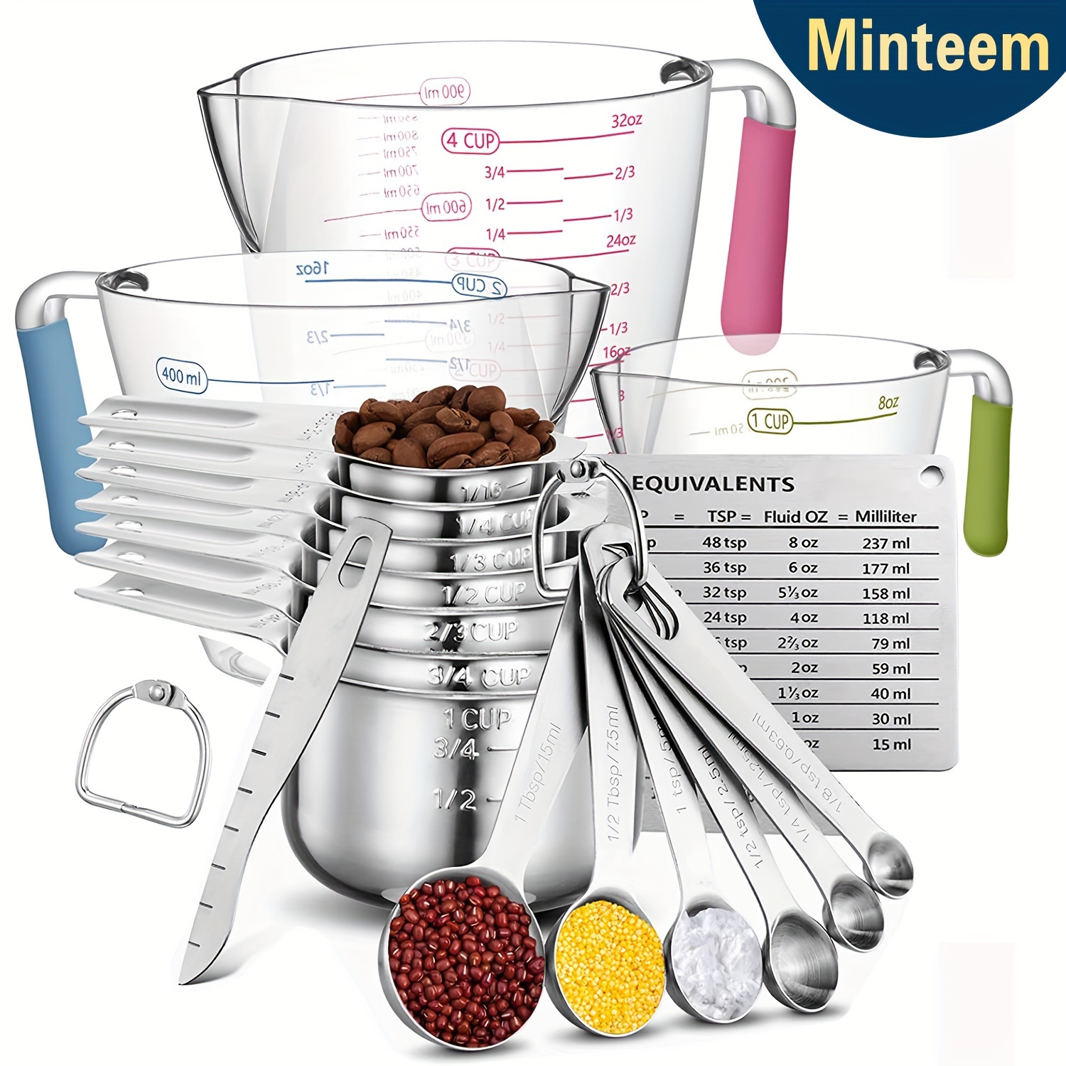 

20 Piece Measuring Cup And Spoon Set, Stainless Steel Measuring Cup And Plastic Measuring Cup Spoons, Used For Dry And Liquid Ingredients, Kitchen Cooking And Baking Tools