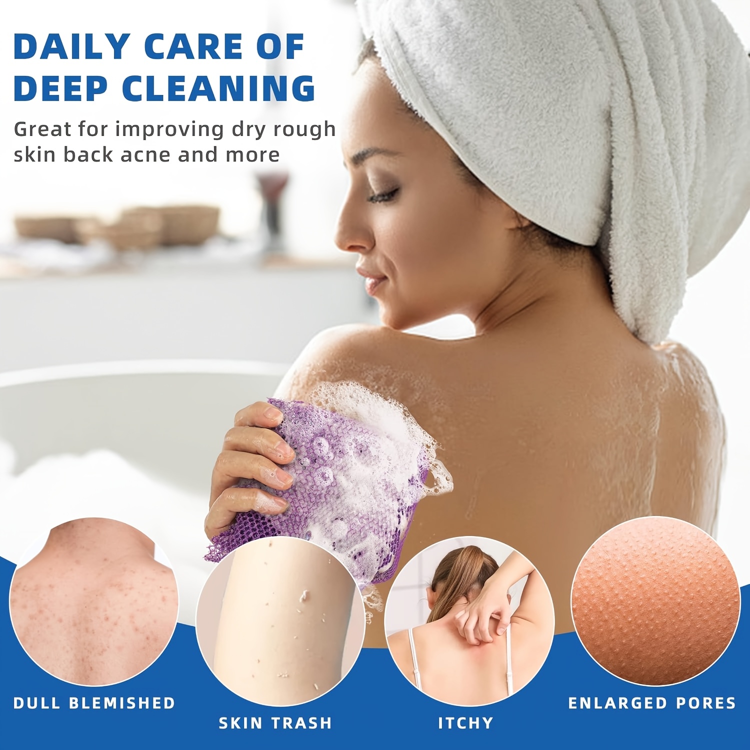 Long Rectangular Bath Loofah Net for Back Scrubbing