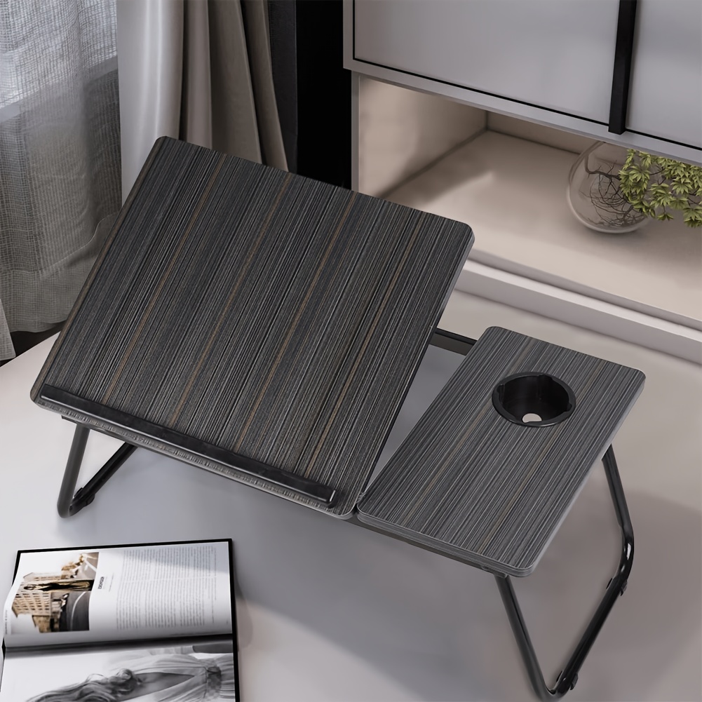 TEMU And Convenience - Multi-functional Foldable Laptop Desk With Cup Holder, 5-tier Adjustable Tilt, Portable And Durable Wooden Frame, Ideal For