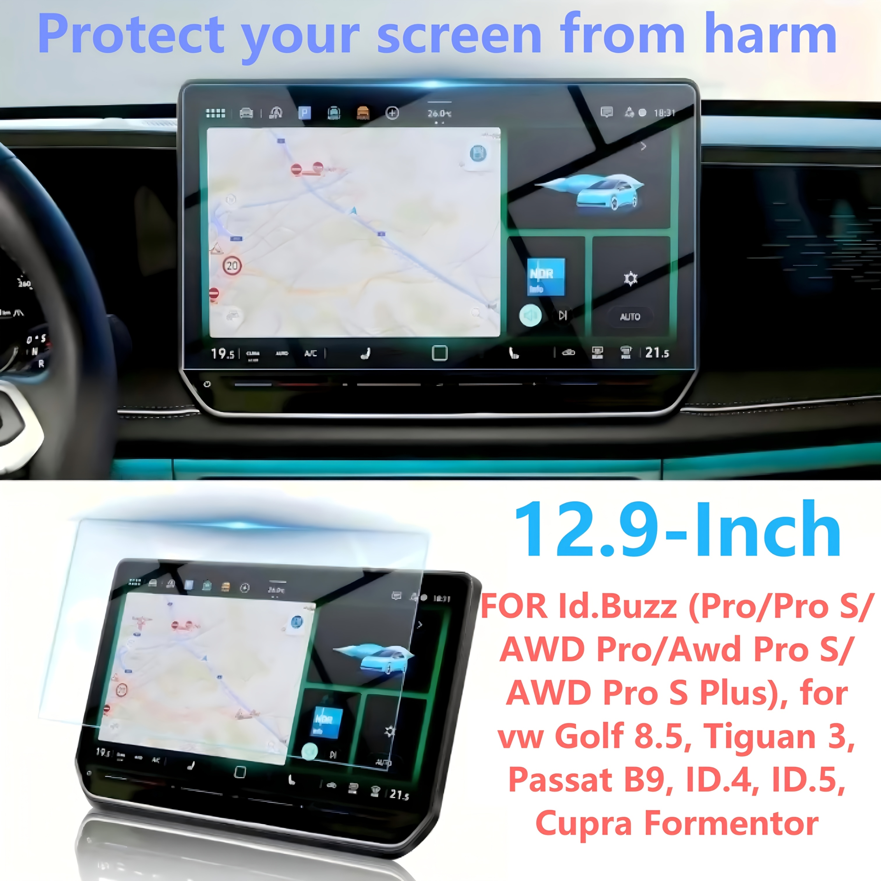 TEMU para pantalla táctil de 12.9 pulgadas para VW Pro/Pro S/AWD, 8.5, Tiguan 3, Passat B9, /5, - Película PET resistente a los arañazos, pantalla