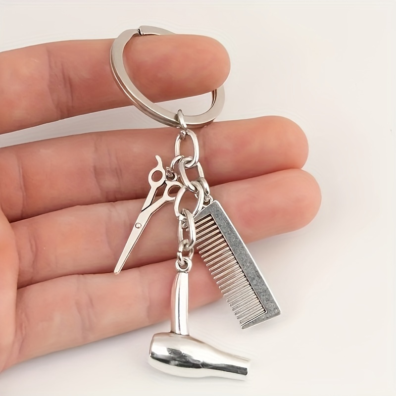 1pc Hairdresser Hair Dryer, Scissor, Comb Charm Pendant Keychain Keyring, Perfect For Salon Owner, Or Hair Stylist Gift Graduation Gift