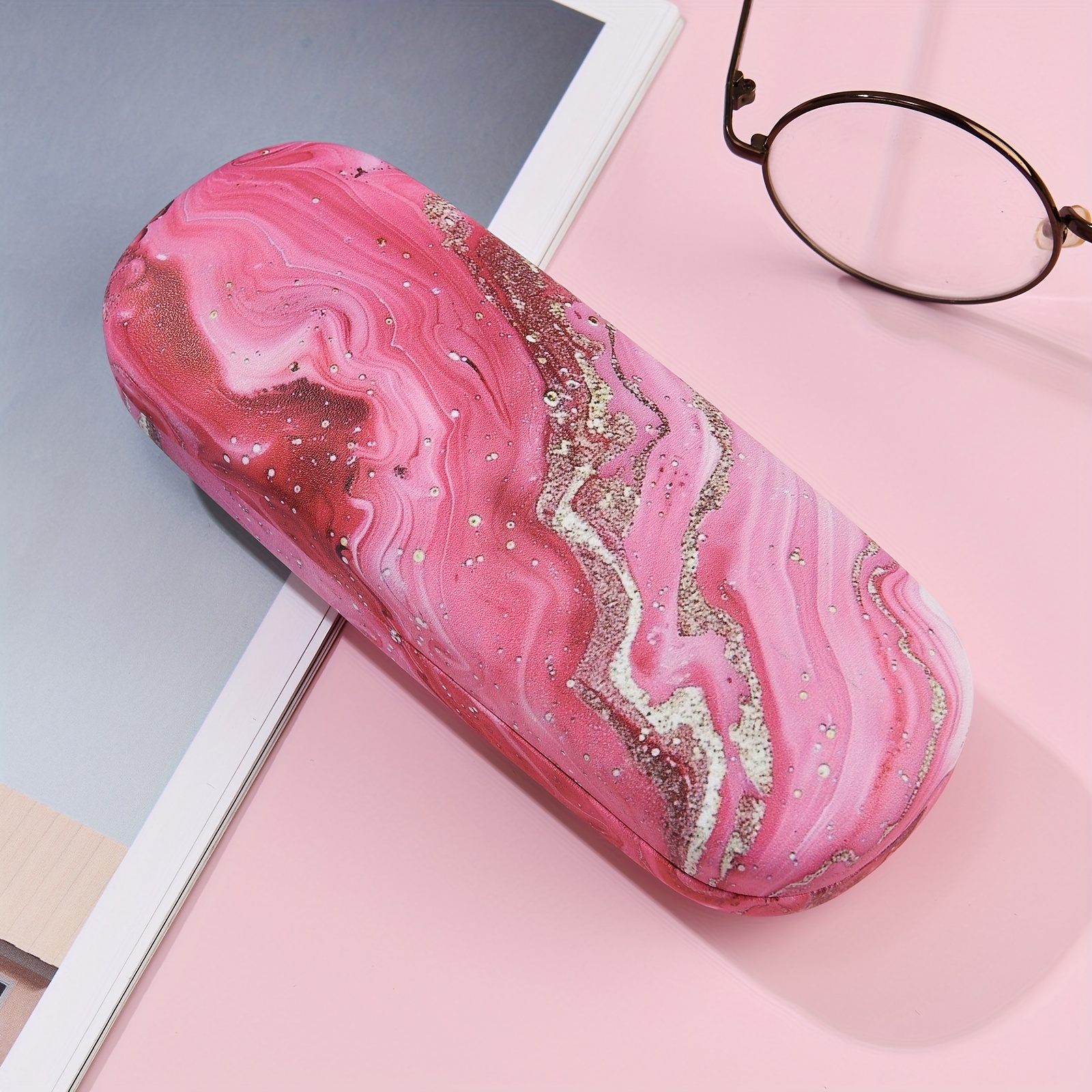 chic golden pink ripple print glasses case   portable eyewear holder for   gift idea details 1