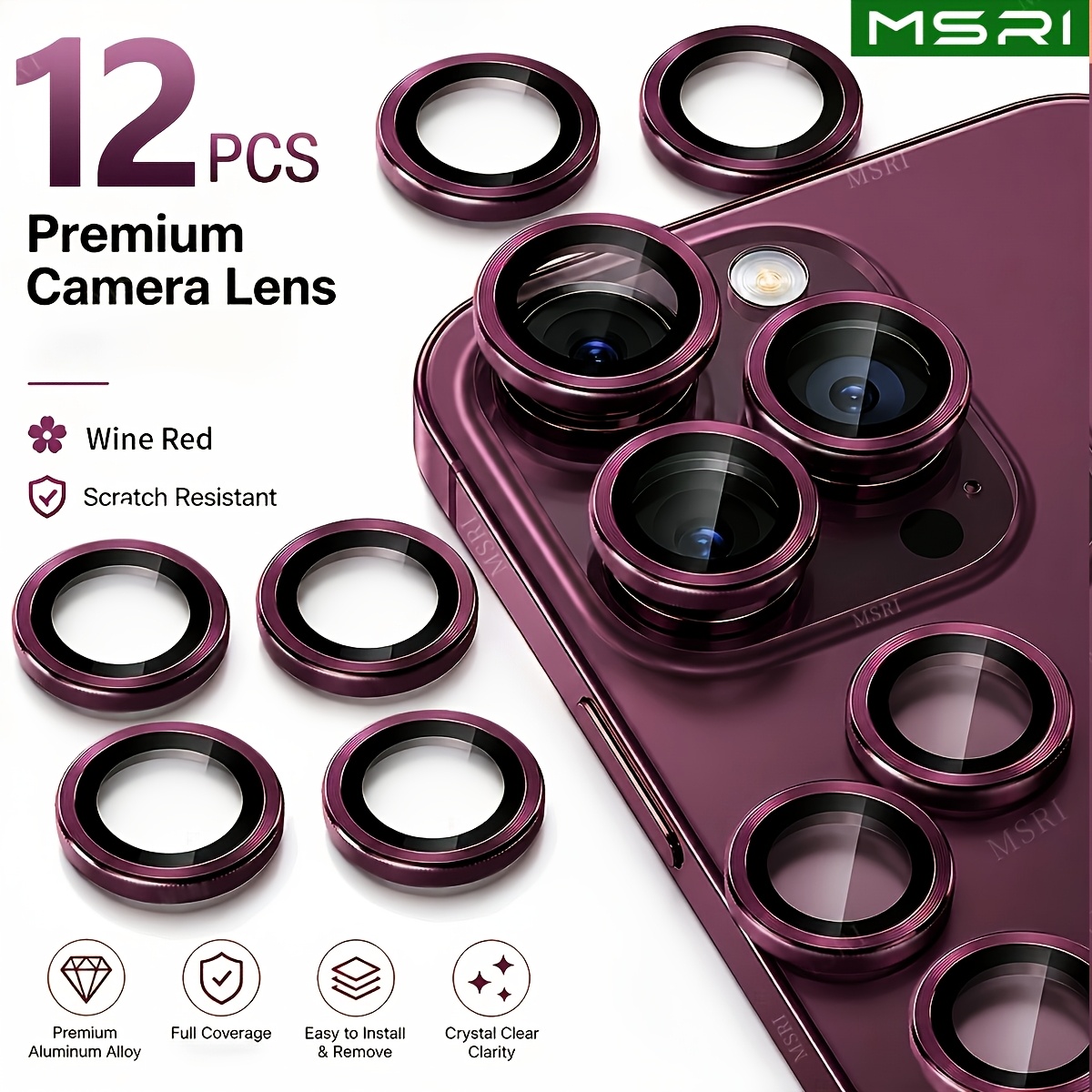 TEMU 12-pack Burgundy Cd Eagle Hd Front Camera Protector Film, Burgundy Exquisite Cd Pattern , Suitable For Iphone 18 Pro/18 Pro Max, Hd Transparent,