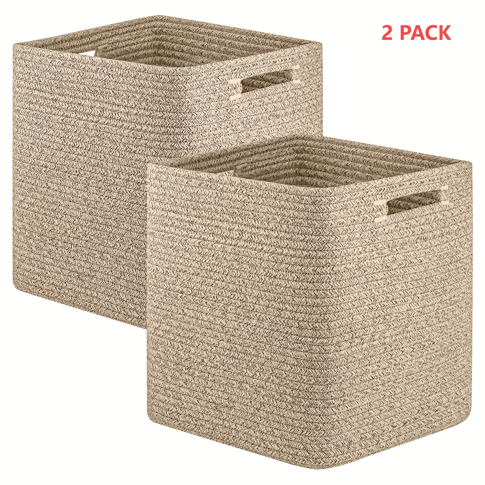 

2pcs Natural Cubes 13"x13" - Organizer Baskets With Handles For Closet, Bathroom, Laundry, And Classroom, Laundry Basket, Laundry Baskets