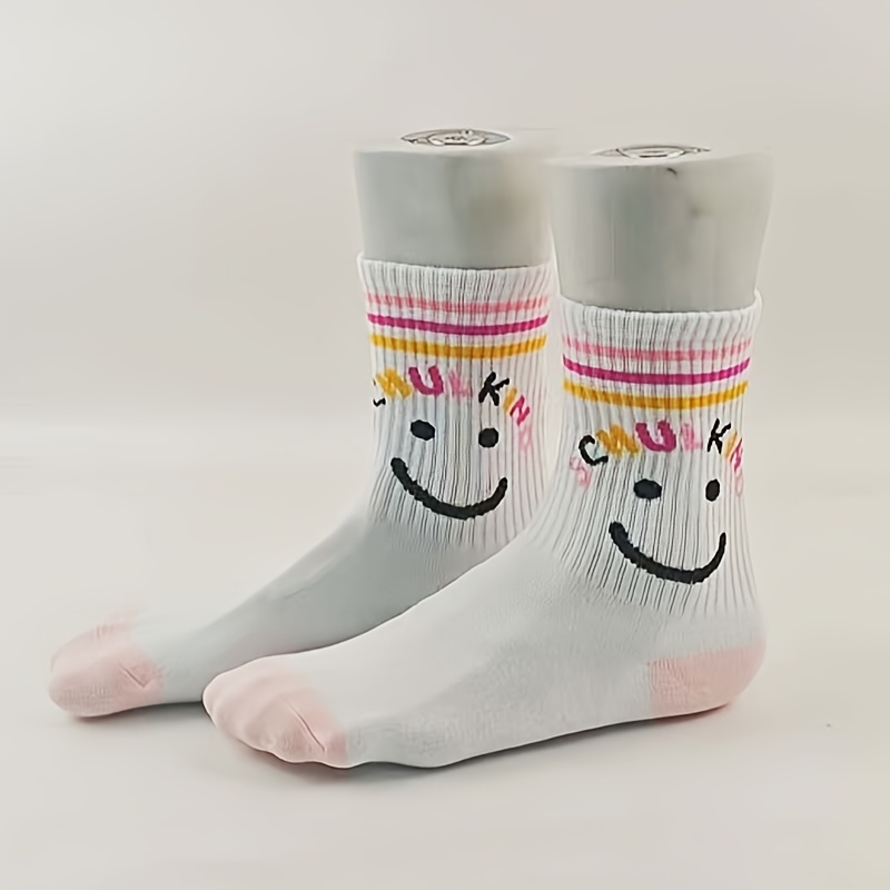 Image of Rainbow Stripes + Face, Wear A . Fluffy Soft Socks Are The Of Daily Life. A Hidden Cutie Inside Your Shoes, Featuring Rainbow Stripes And A Design, 're Soft, Comfortable