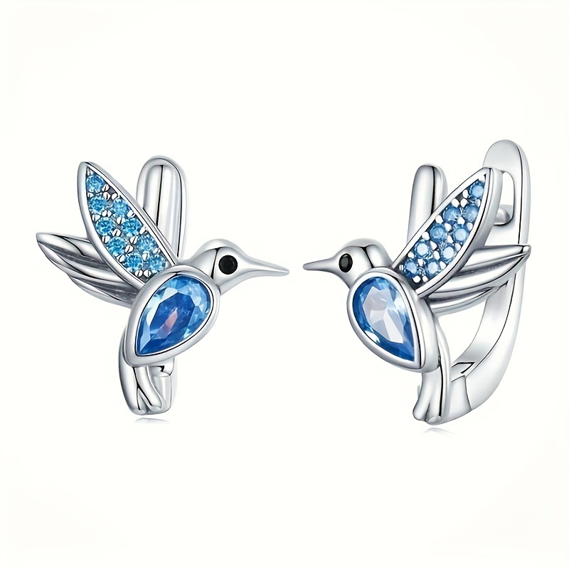 

Adorable Blue Bird Design Hoop Earrings Copper Jewelry Synthetic Gems Inlaid Elegant Leisure Style Female Dating Earrings