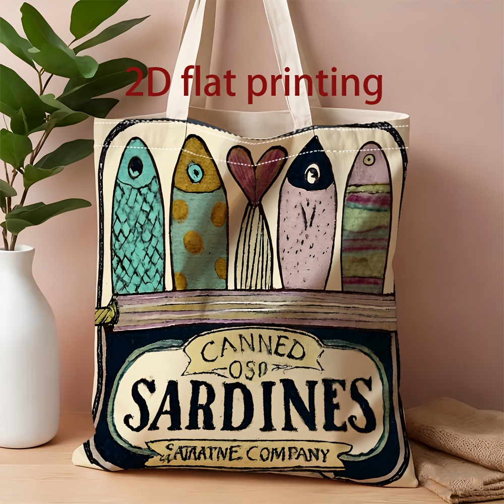 TEMU 1pc Men's & Women's Vintage Tote Bag Suitable For Daily Commuting, Travel, Shopping - Double-sided Canned Print Shoulder Bag, Unisex Carryall