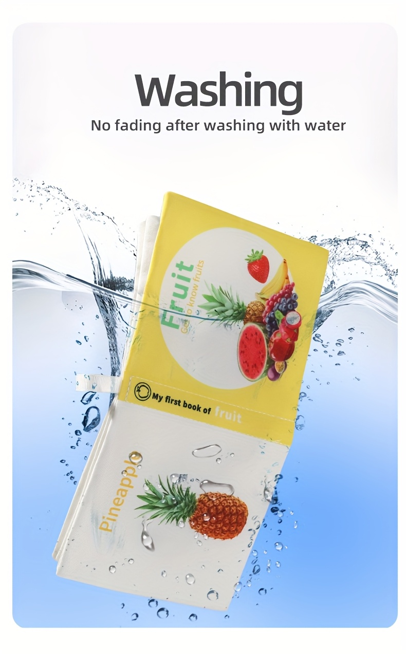 A Fantastic Early Education Tool for Fruit Recognition! This Six-Page Fabric Book Allows for Independent Exploration with Tear-Resistant Soft Material, Vibrant Fruit Illustrations, And Interactive Touch-And-Flip Learning. It Stimulates Curiosity