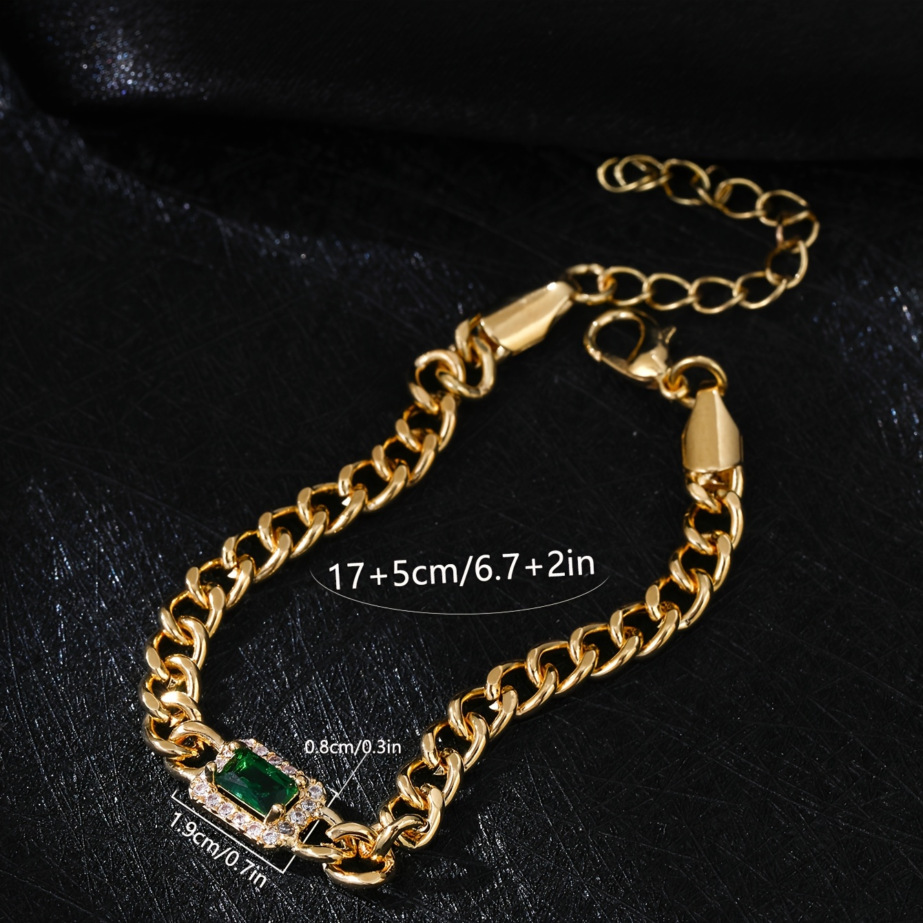 Women's Elegant Rectangular Green Zirconia Chain Bracelet, Daily Wear