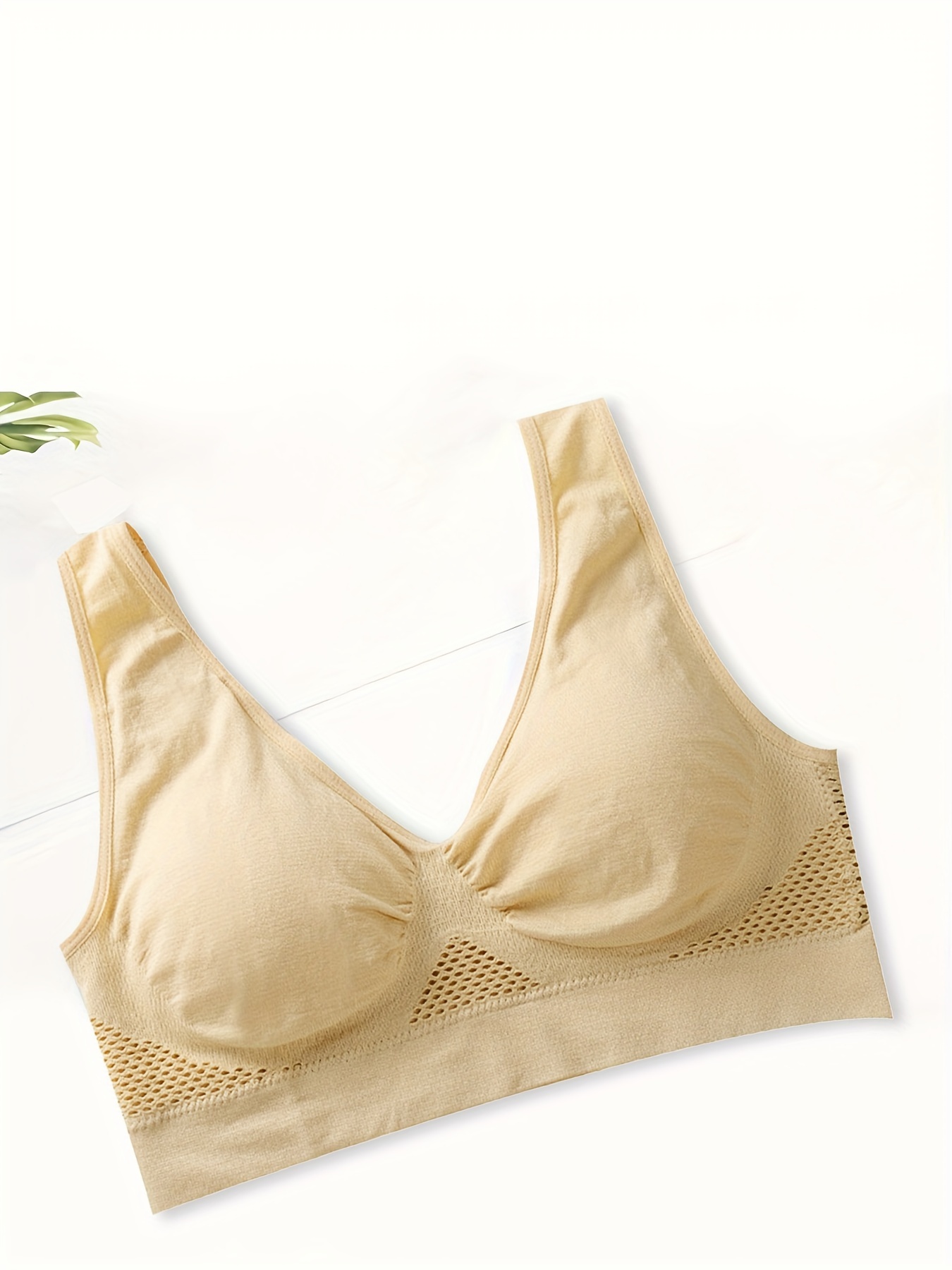 1pc Essence Collection - High-Elasticity Bra with Removable Pads, Breathable Mesh Design for &, Wireless & Comfortable Fit, Plus Size Bra | Wireless Bra | Removable Pads
