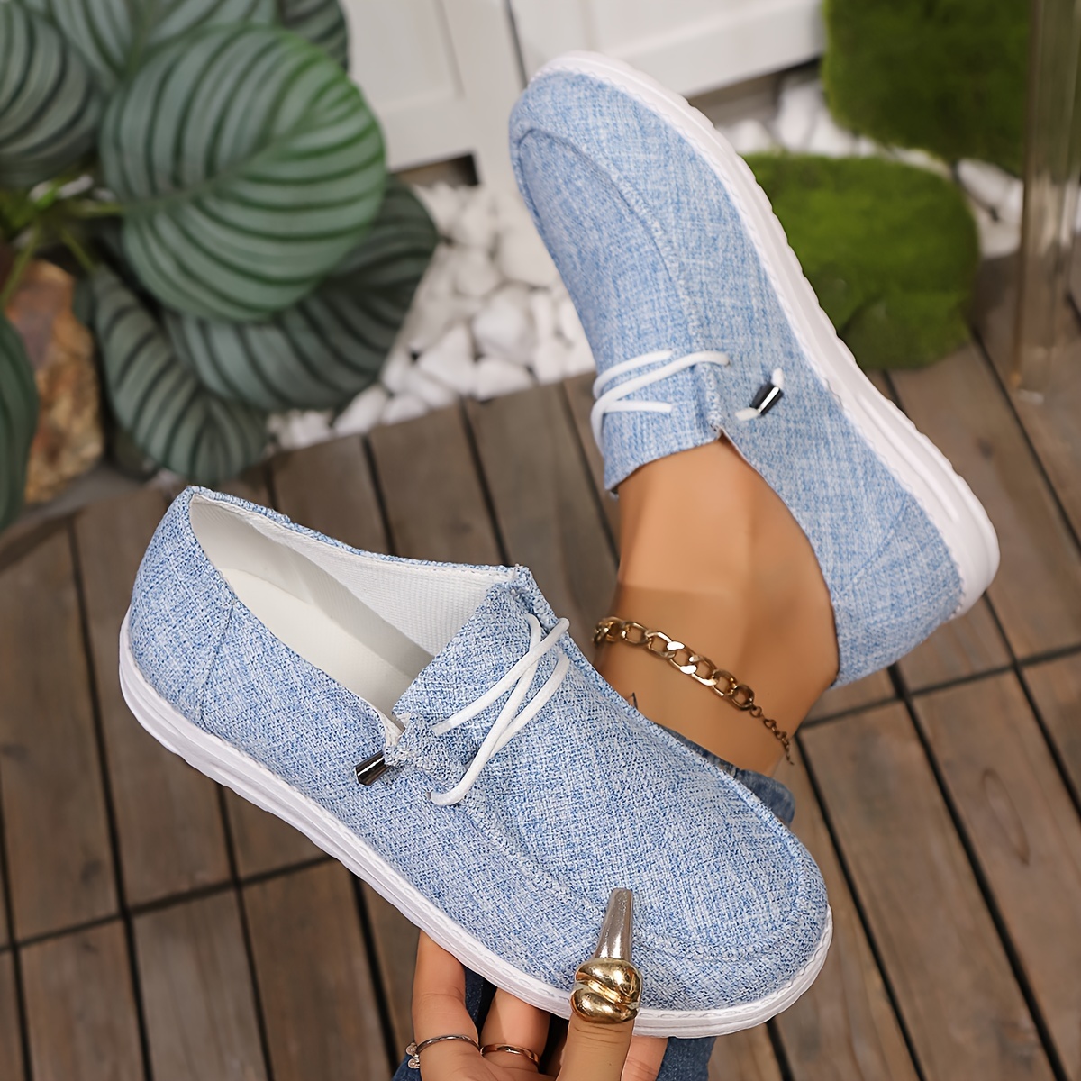 Womens Lightweight Canvas Loafers Breathable Soft Sole Round
