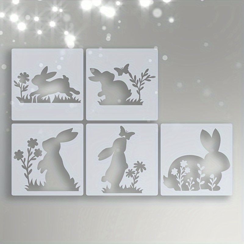 TEMU 5pcs Stencils - Easter Stencils - Animal Stencils, 6.3 Inch Reusable Painting Stencils, Flower Stencils, Stencils, Great For Stenciling Walls,