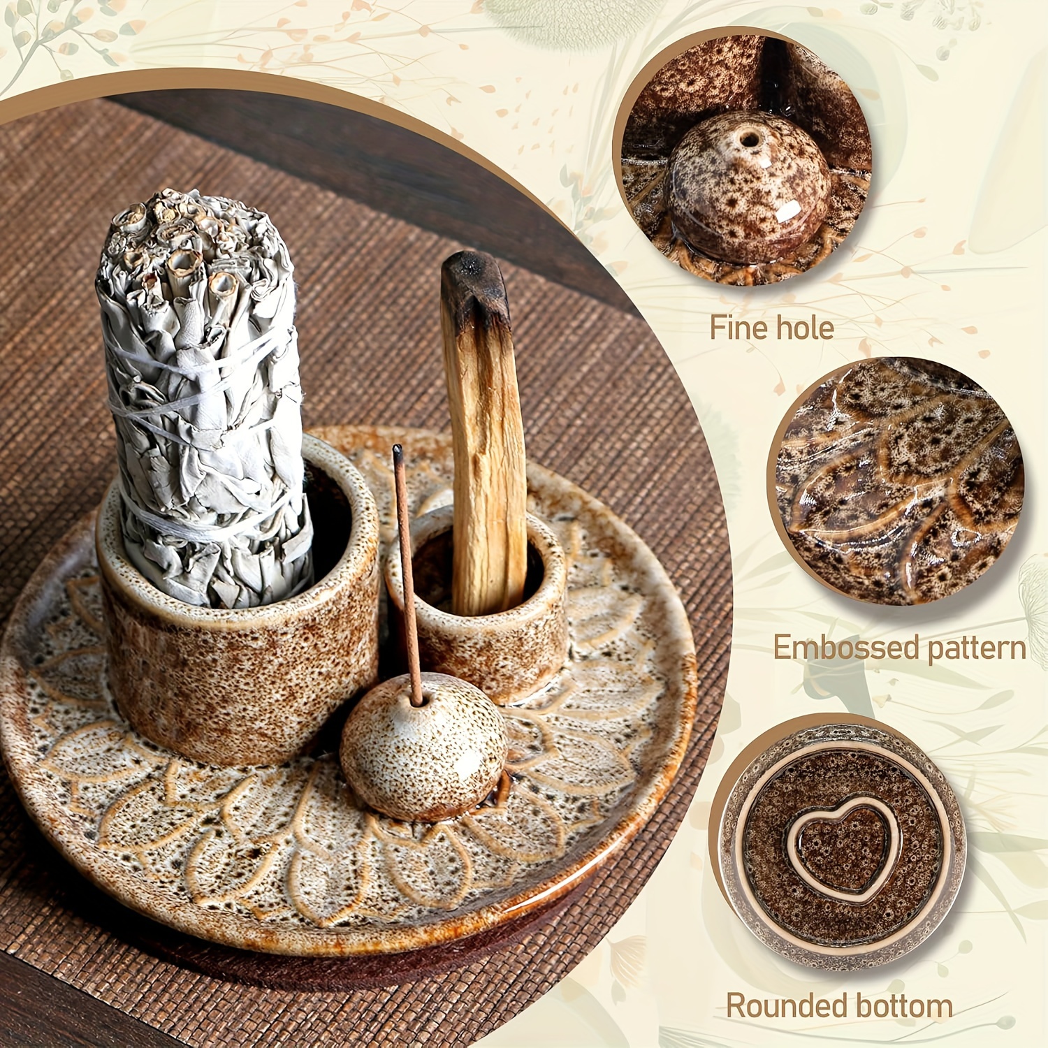 1pc 4in 1 ceramic   holder palo   holder sage holder for burning incense holder for sticks candle holder high quality ceramic burner aromatherapy burner for home decoration meditation yoga Product details 3