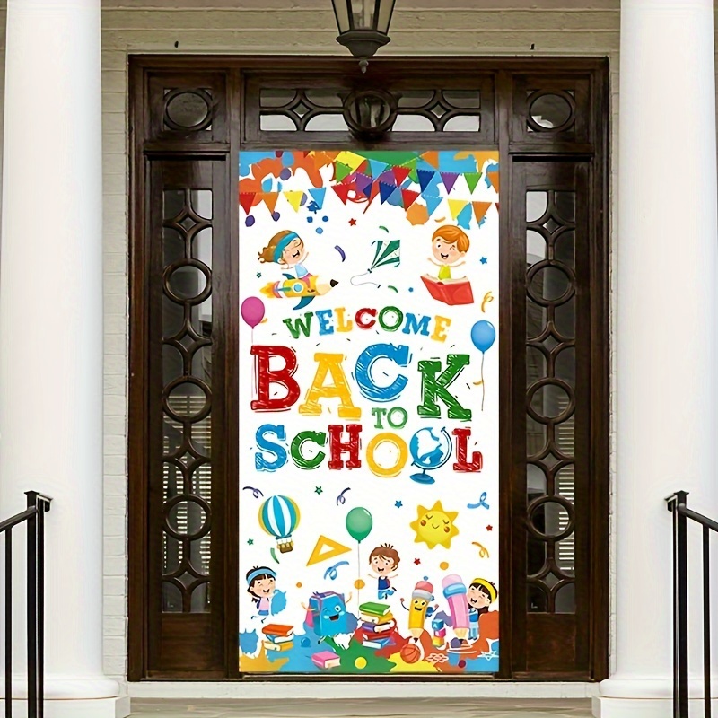 

Welcome Back To School Door Banner - 35.4x70.8" White First Day Of School Decoration, Polyester Classroom & Party Supplies, Indoor/outdoor Wall Hanging