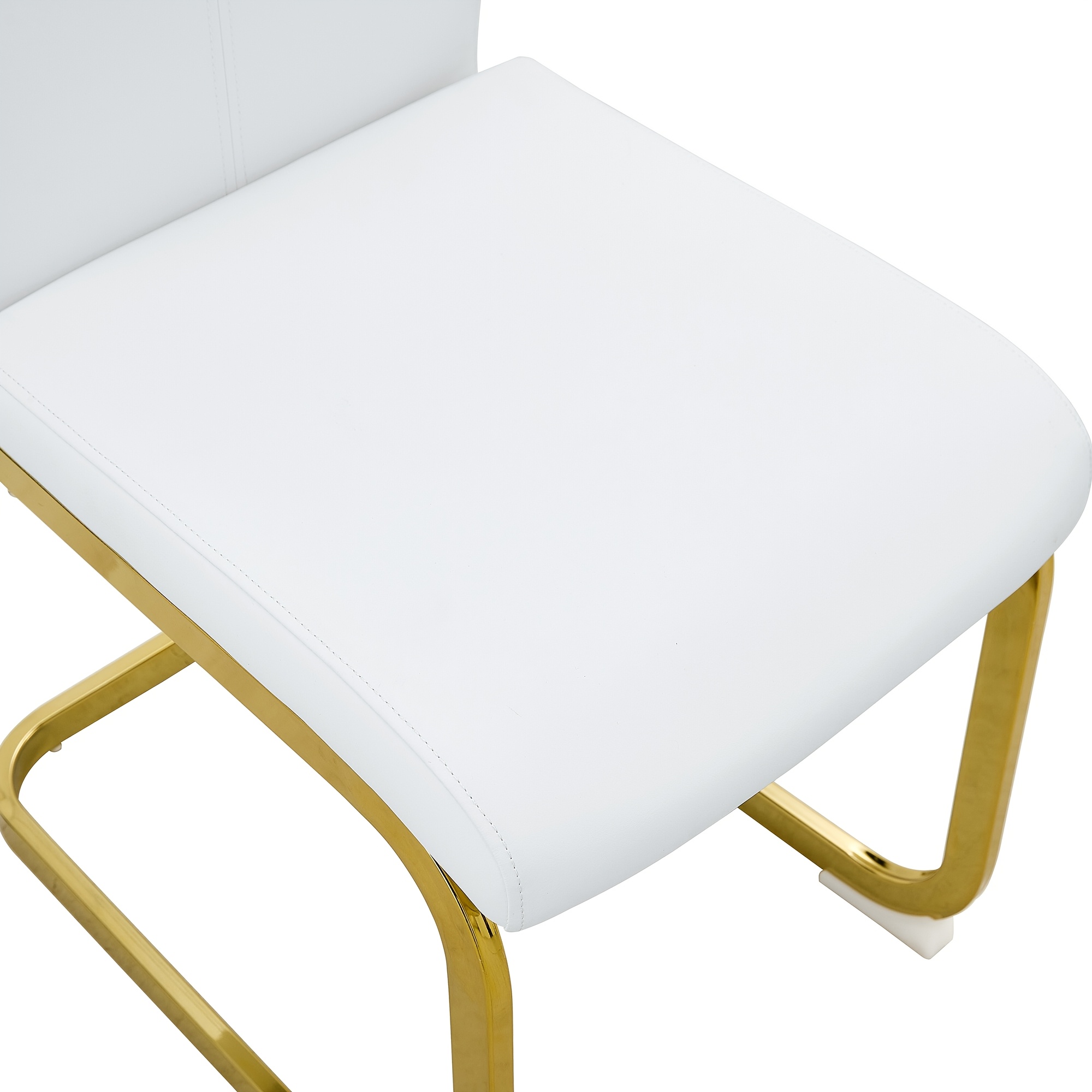 Modern Dining Chairs Set of 4, High Back White Kitchen Chairs, Faux Leather Side Chair with Gold Plated Metal Legs, Easy to Install Upholstered Dining Chairs, Ideal for Living Room, Easy to Install (Golden/Silver Leg) Local Warehouse