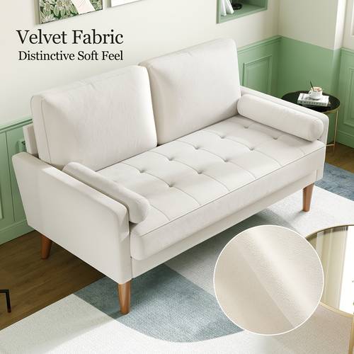 small 2 seater sofa beige comfy couch with velvet sofa with wood legs seat sofa 2 seater for living room small couch for bedroom beige office couch