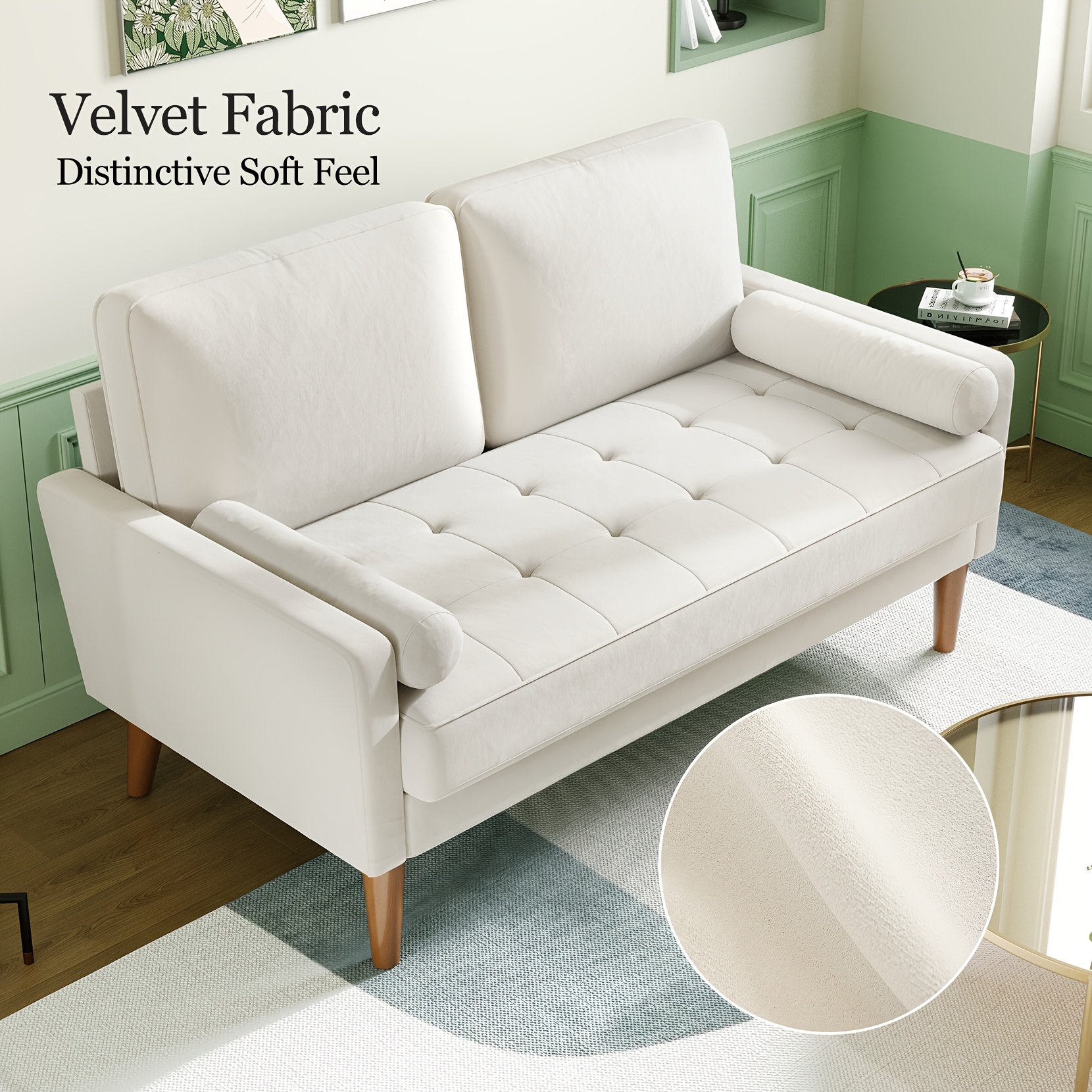 Small 2 Seater Sofa, Comfy Velvet Couch with Spring Cushion