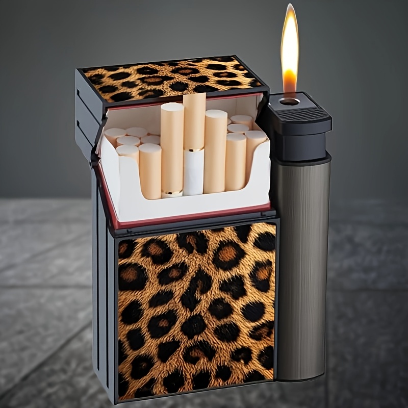 leopard print portable   case with built in lighter stylish and comfortable design dustproof holds   of 84mm suitable for men and   fathers day gift