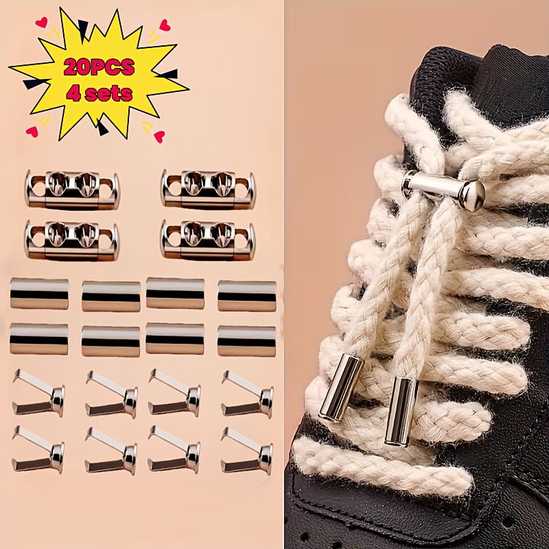 E-shop 20-teiliges multifunktionales Metall-Schuhband-Schnallen-Set: Schnürsenkel--Rutsch-Befestigungsclips ohne Binden, Schnürsenkel-Spann- &