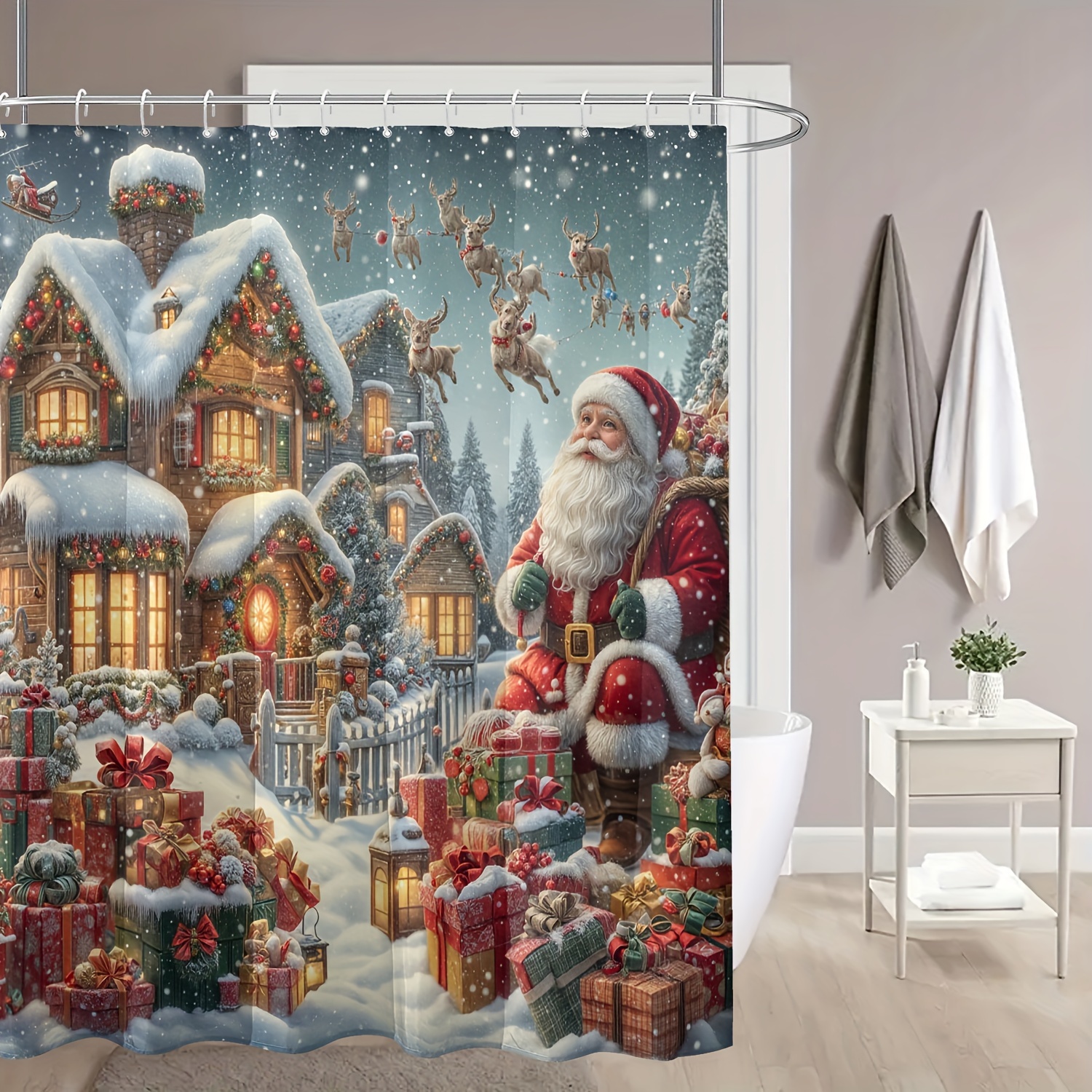 

& Shower Curtain Set - 71x71 , Includes , For Christmas Decor