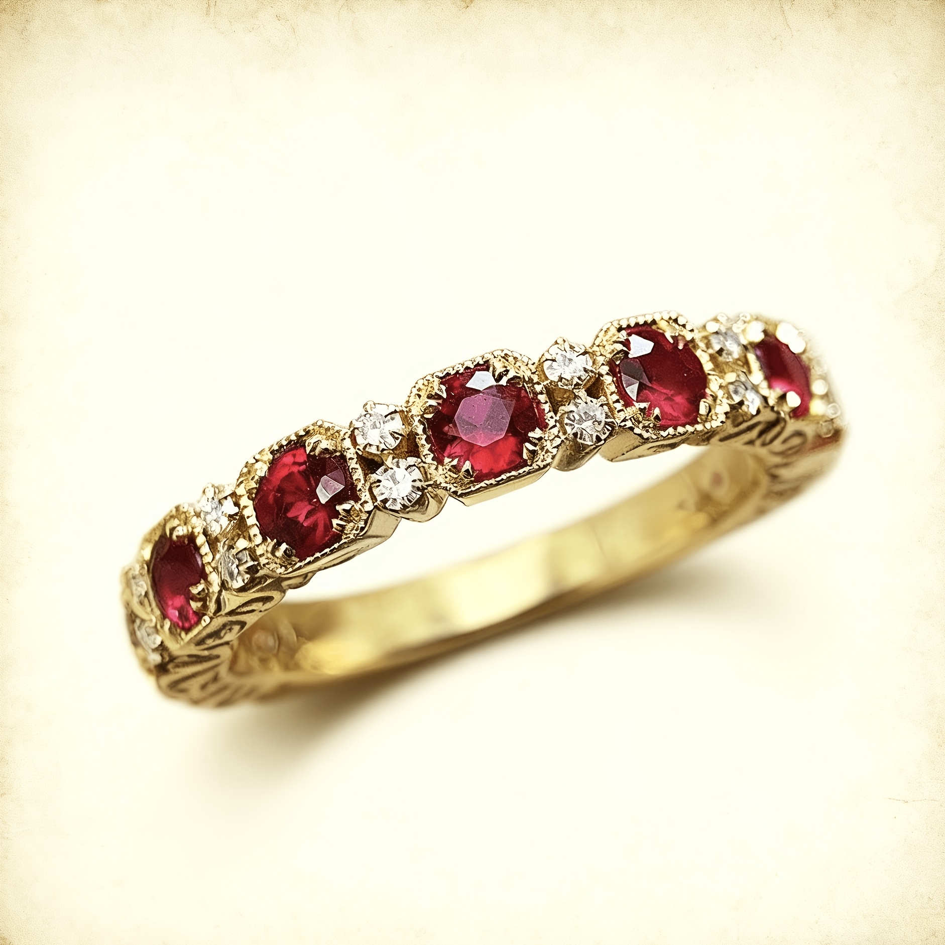 Women's Vintage Inlay Red Zirconia Eternity Ring