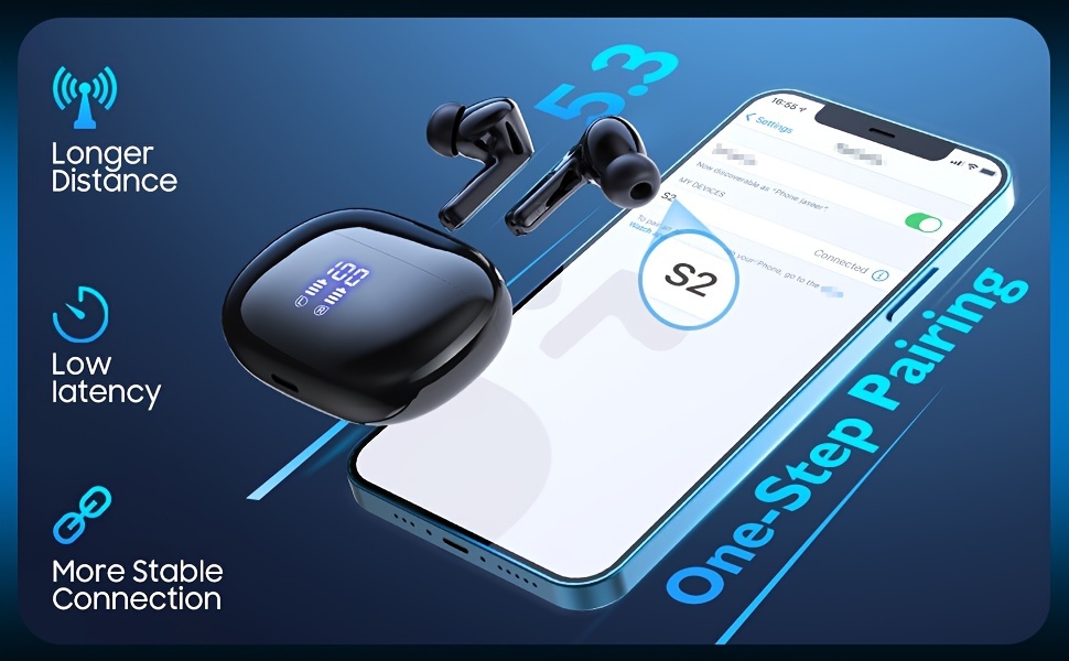 Bluetooth Earbuds, 40Hrs with Charging Case V5.3 Touch Control Ear Buds Hi-Fi Stereo with ENC Noise Cancelling Mic, LED Power Display Charging Case Stereo Bass Earphones Clear Call Earphones for Sports Workout