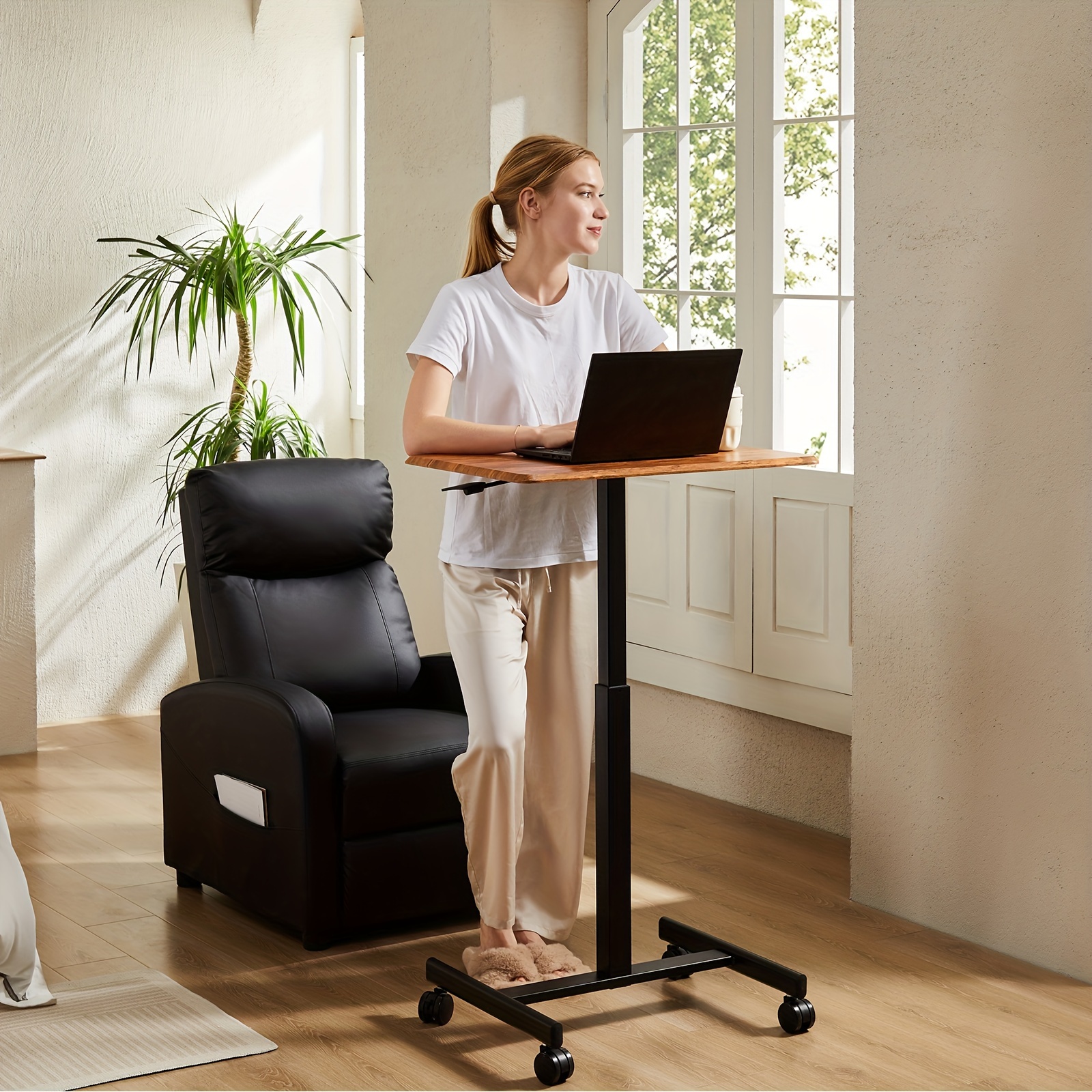 

Stading Desk - Sit Stand Desk, Portable Rolling Laptop Desk With Lockable Wheels, Overbed Table With Wheels Adjustable Height, Computer