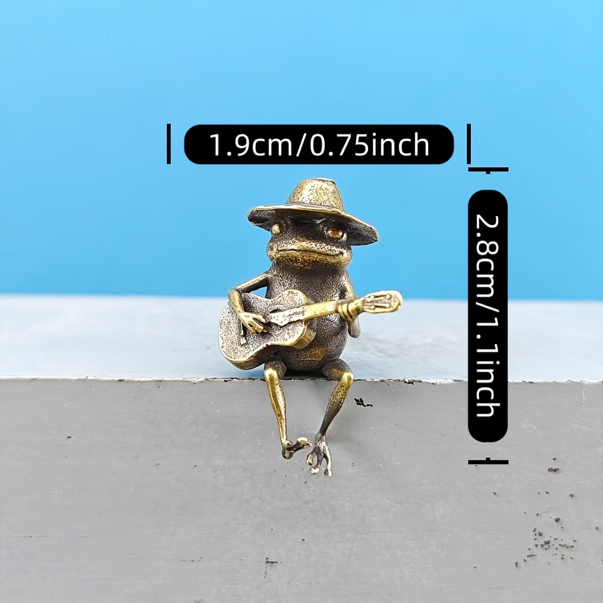 TEMU Brass Vintage Rustic Miniature Frog Playing Guitar Figure Model Bonsai Aquarium Micro Landscape Decoration Figurine, Rocking Frog Miniature