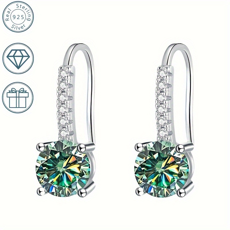 

Gems Lady 925 Sterling & Dangle Earrings With 6.5mm Colorful Moissanite, Elegant Simple Hook Earrings, & Gift Occasions