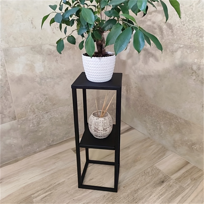 Image of Modern Nordic Metal Floor-standing Plant Stand Suitable For Indoor/outdoor Use - Sturdy Square Frame With Shelf, Multi-tier Display For Plants, Decorative Centerpiece For Living Room, Balcony