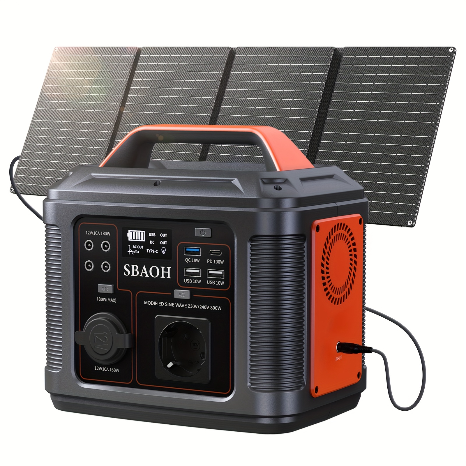 With A Solar Panel, Featuring An 80000mah High-capacity System And A 60w Solar Panel For Quick Solar Charging, Along With A 220v Ac Outlet And An Led Flashlight, Ideal For , Camping