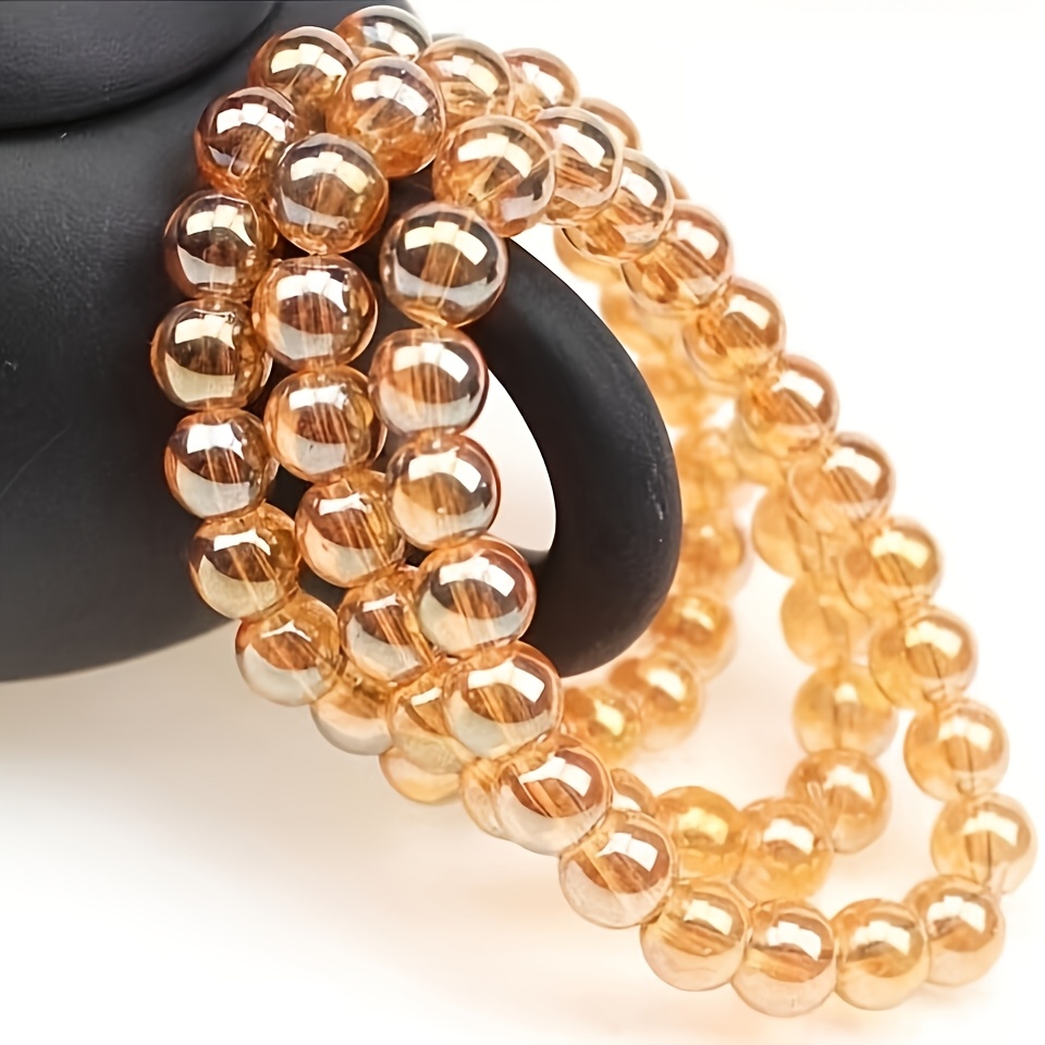 TEMU 3pcs Stretch Bracelet, 8mm Handmade Citrine Bead Birthstone Jewelry, Versatile And Elegant Wristband, Suitable For Daily And Special Occasions—