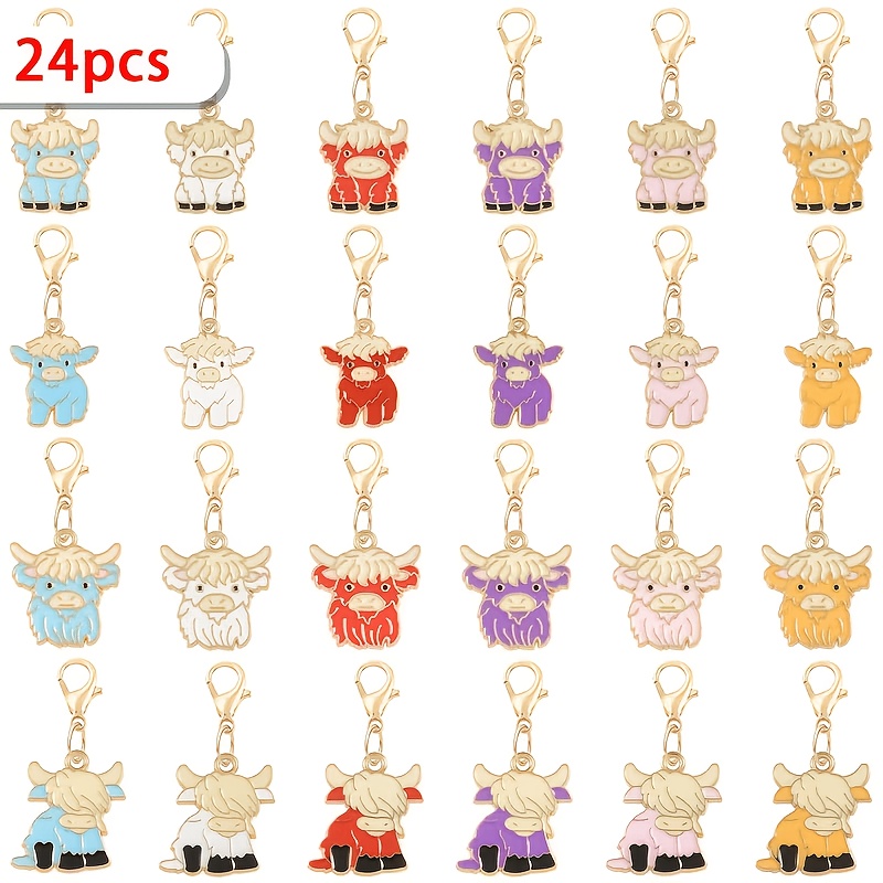 TEMU 24pcs Assorted Golden Cute Highland Cow Alloy Key Rings With Lobster Clasps, Suitable For Craft Making, Diy Women's Key Rings, Keychains,