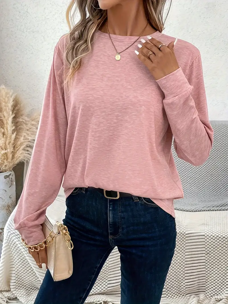 solid color crew neck t shirt casual long sleeve t shirt for womens clothing Product details 5