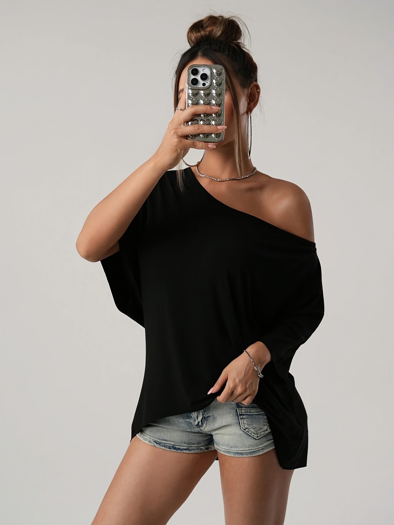 relaxed   style off shoulder loose t shirt