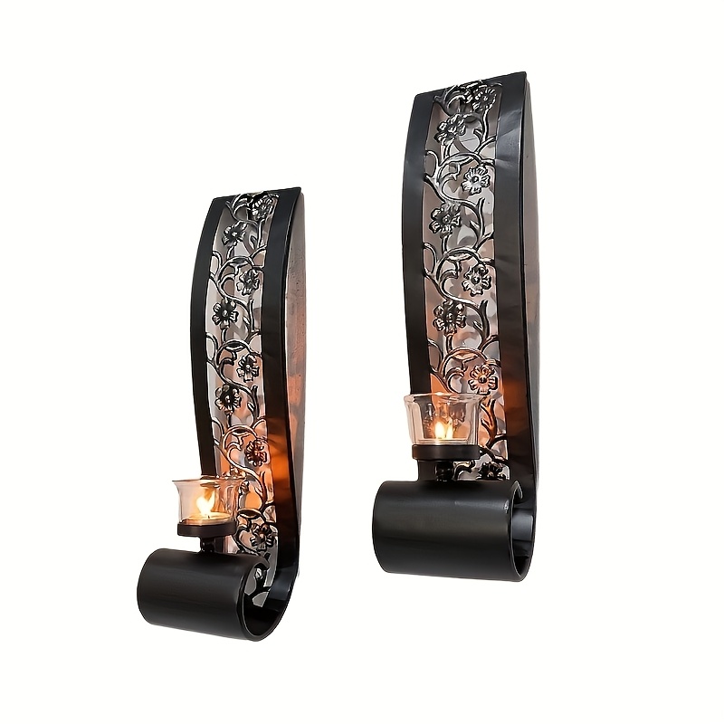 Set Of 2 Vintage Black Wall Candle Holders From Metal, Ideal For Christmas Decor In Living Rooms And Bathrooms