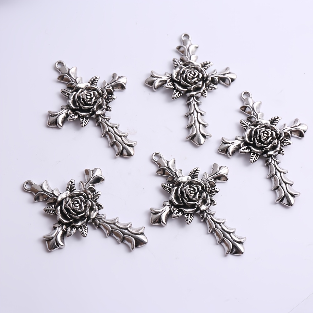Image of 5 Rose Flower Pendants, Additions, Handmade Additions, Beading Projects, Decorative Pendants, Tibetan Design, Durable Metal, Exquisite , Pendant Collection