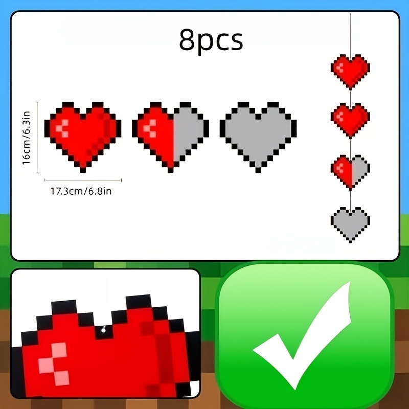 TEMU Game Pixel Love Hangende Banner, 8 stuks, Elektronisch Game Thema Hangende Hartvormige Bloemkrans, Pixel Life Hartvormige Papieren