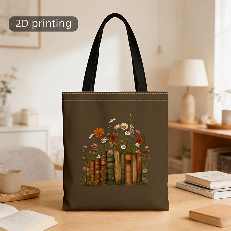 TEMU Crossbody And Handbag Suitable For Men And Women, Vintage Book & Floral Print, Handheld And Crossbody, Artistic Style, Unisex For Commuting And