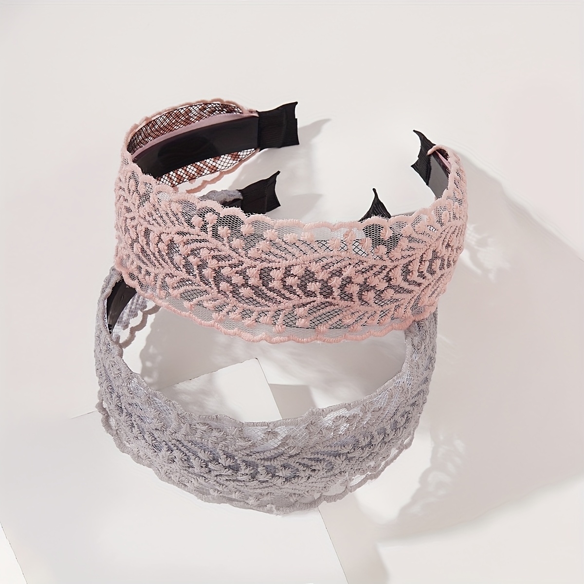 TEMU 2pcs French Vintage Wide Lace Headband Accessory Non-slip Minimalist Headband Essential For Women' Wear, Makeup, And Skincare Routines